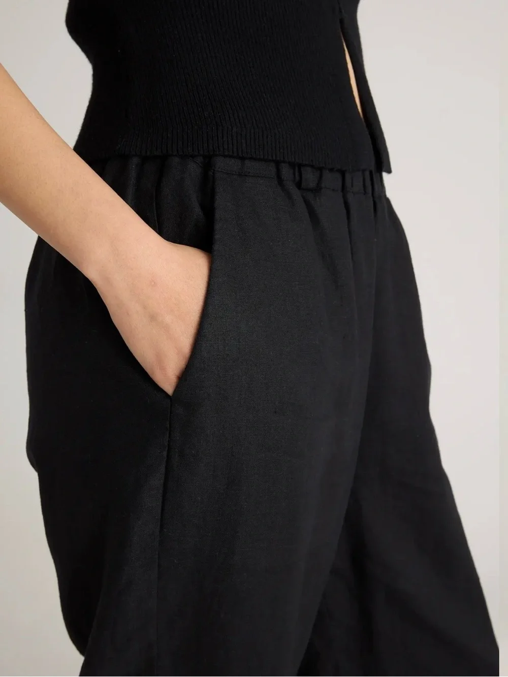 QUINCE WOMENS 100% European LINEN BLACK PULL ON PANTS SMALL minimalist